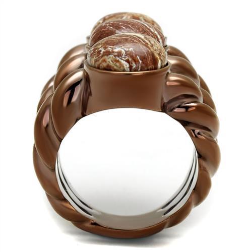 TK3081 - IP Coffee light Stainless Steel Ring with Semi-Precious Oligoclase in Multi Color-2