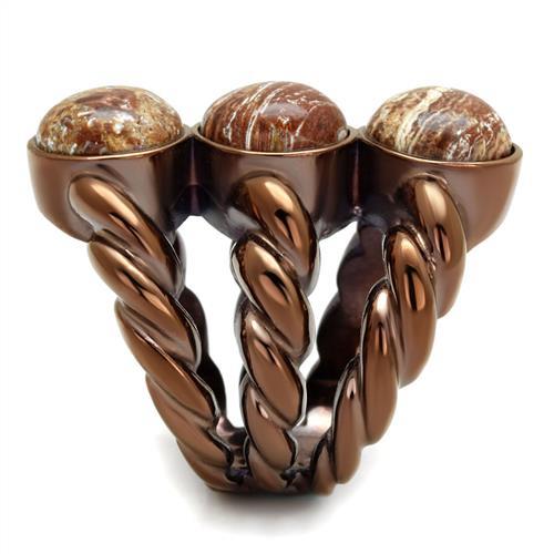 TK3081 - IP Coffee light Stainless Steel Ring with Semi-Precious Oligoclase in Multi Color-3