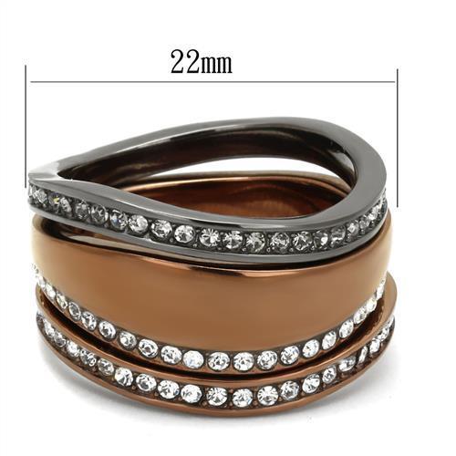 TK3082 - IP Light Black & IP Light coffee Stainless Steel Ring with Top Grade Crystal  in Black Diamond-1