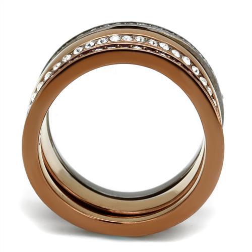 TK3082 - IP Light Black & IP Light coffee Stainless Steel Ring with Top Grade Crystal  in Black Diamond-2