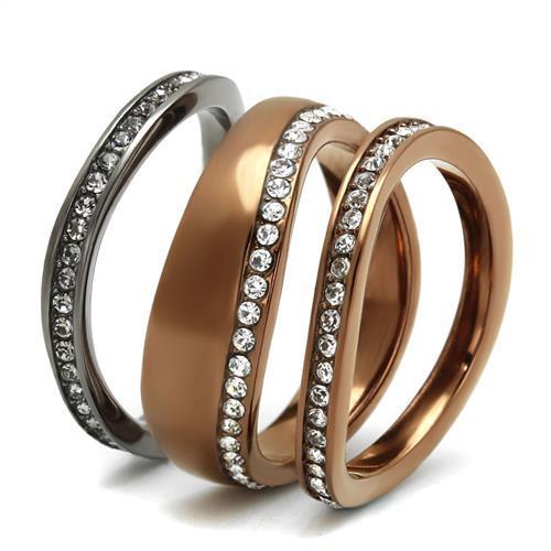 TK3082 - IP Light Black & IP Light coffee Stainless Steel Ring with Top Grade Crystal  in Black Diamond-3