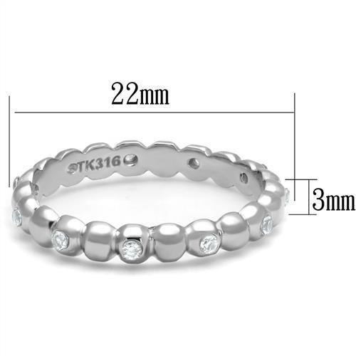 TK3085 - High polished (no plating) Stainless Steel Ring with AAA Grade CZ  in Clear-1