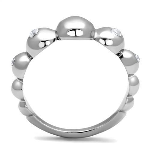 TK3087 - High polished (no plating) Stainless Steel Ring with AAA Grade CZ  in Clear-2