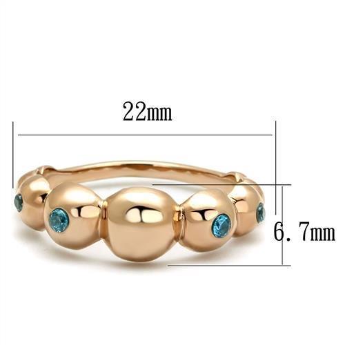 TK3088 - IP Rose Gold(Ion Plating) Stainless Steel Ring with AAA Grade CZ  in Sea Blue-1