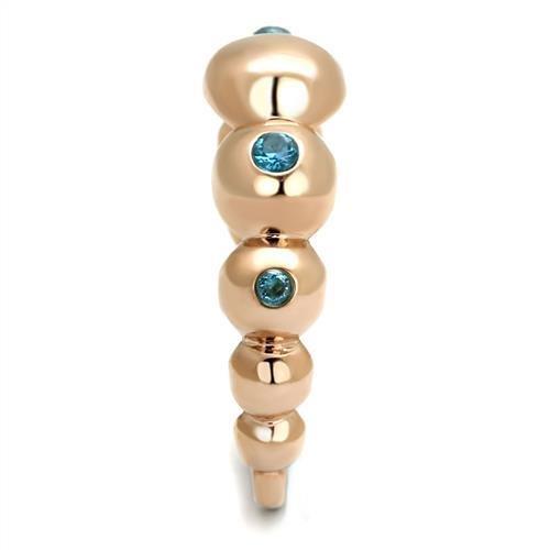 TK3088 - IP Rose Gold(Ion Plating) Stainless Steel Ring with AAA Grade CZ  in Sea Blue-3