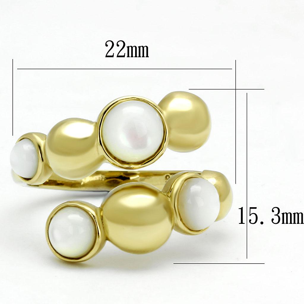 TK3090 - IP Gold(Ion Plating) Stainless Steel Ring with Semi-Precious Coral in Aurora Borealis (Rainbow Effect)-1