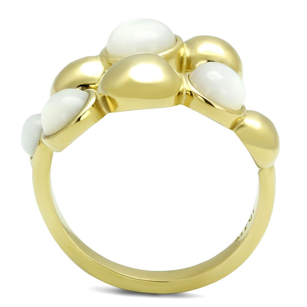 TK3090 - IP Gold(Ion Plating) Stainless Steel Ring with Semi-Precious Coral in Aurora Borealis (Rainbow Effect)-2