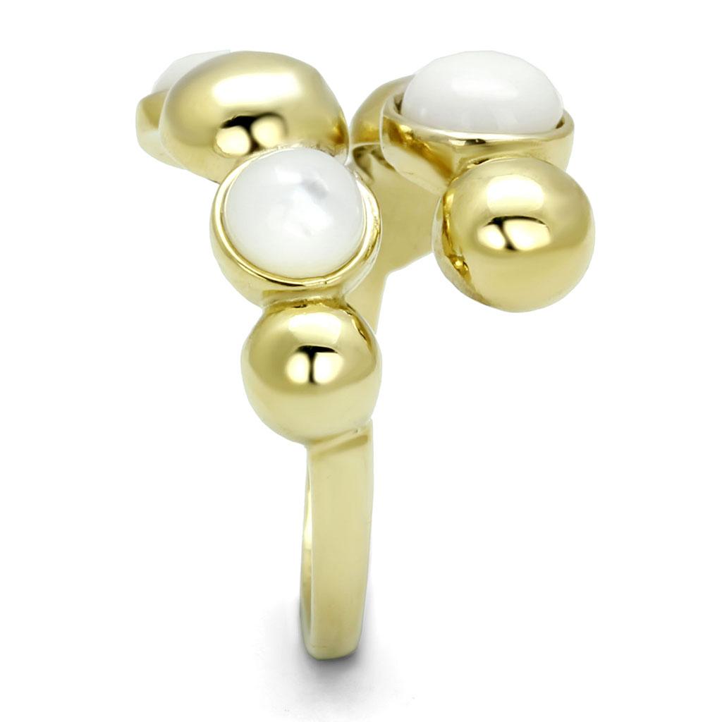 TK3090 - IP Gold(Ion Plating) Stainless Steel Ring with Semi-Precious Coral in Aurora Borealis (Rainbow Effect)-3