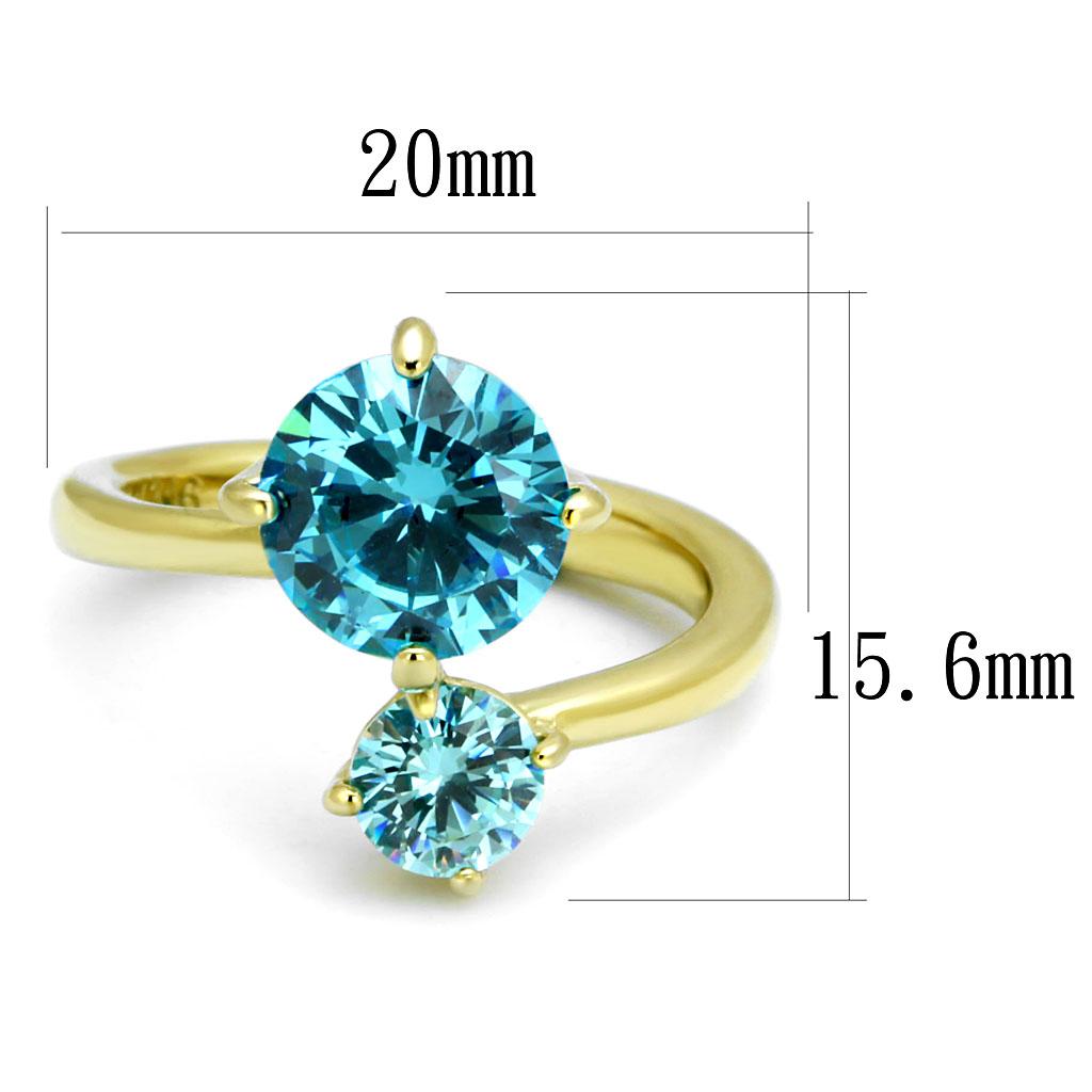 TK3092 - IP Gold(Ion Plating) Stainless Steel Ring with AAA Grade CZ  in Sea Blue-1