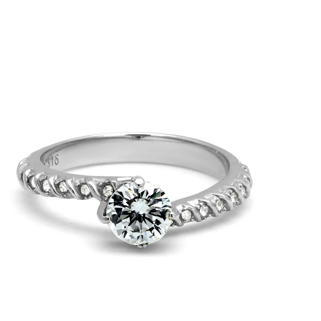 TK3094 - High polished (no plating) Stainless Steel Ring with AAA Grade CZ  in Clear-1