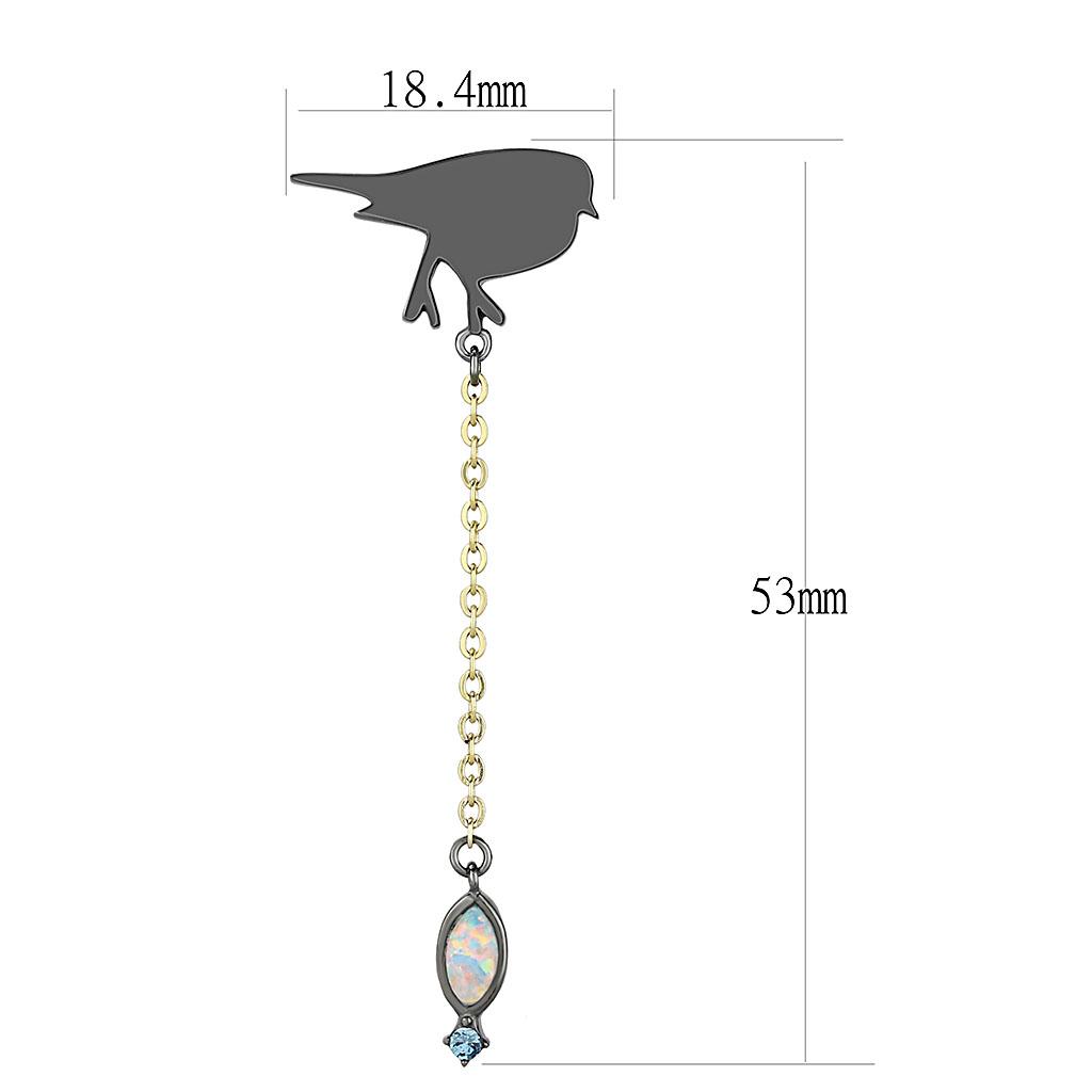TK3098 - IP Gold+ IP Black (Ion Plating) Stainless Steel Earrings with Semi-Precious Opal in Aurora Borealis (Rainbow Effect)-1