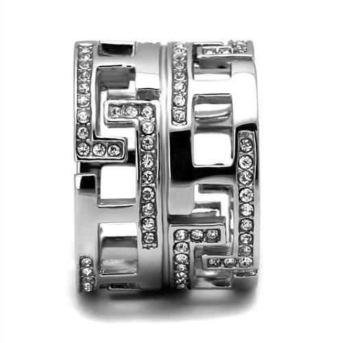 TK3105 - High polished (no plating) Stainless Steel Ring with Top Grade Crystal  in Clear-3
