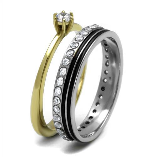 TK3108 - Two-Tone IP Gold (Ion Plating) Stainless Steel Ring with AAA Grade CZ  in Clear-3