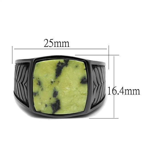 TK3112 - IP Light Black  (IP Gun) Stainless Steel Ring with Semi-Precious Topaz Jade in Topaz-1
