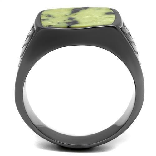 TK3112 - IP Light Black  (IP Gun) Stainless Steel Ring with Semi-Precious Topaz Jade in Topaz-2