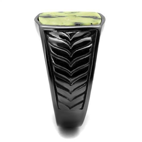 TK3112 - IP Light Black  (IP Gun) Stainless Steel Ring with Semi-Precious Topaz Jade in Topaz-3
