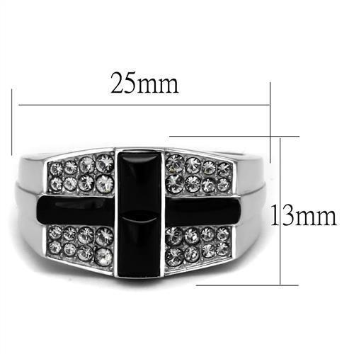 TK3117 - High polished (no plating) Stainless Steel Ring with Semi-Precious Agate in Jet-1