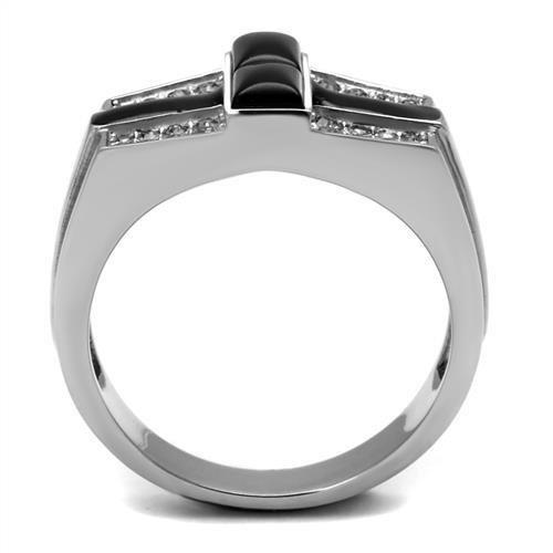 TK3117 - High polished (no plating) Stainless Steel Ring with Semi-Precious Agate in Jet-2