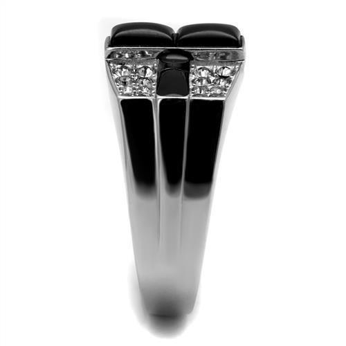 TK3117 - High polished (no plating) Stainless Steel Ring with Semi-Precious Agate in Jet-3