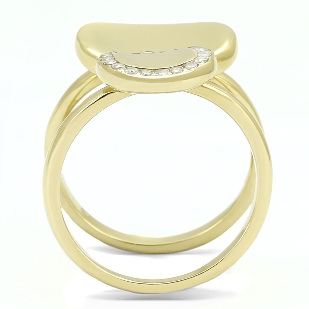 TK3121 - IP Gold(Ion Plating) Stainless Steel Ring with AAA Grade CZ  in Clear-2