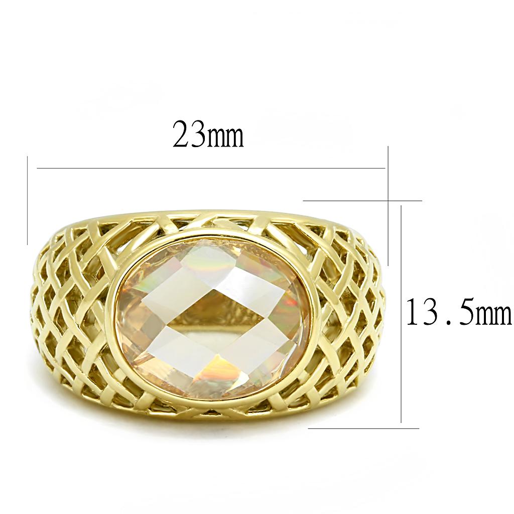 TK3122 - IP Gold(Ion Plating) Stainless Steel Ring with AAA Grade CZ  in Champagne-1