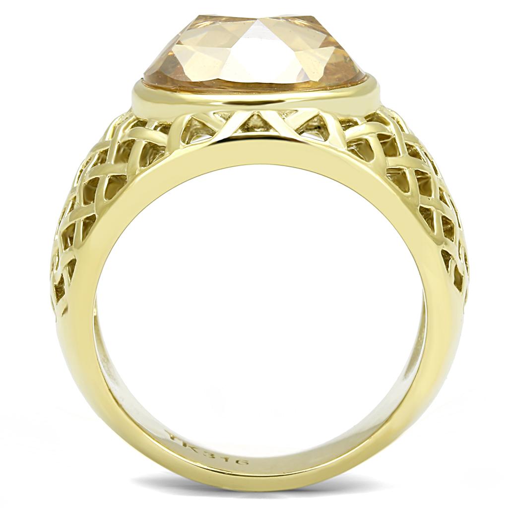 TK3122 - IP Gold(Ion Plating) Stainless Steel Ring with AAA Grade CZ  in Champagne-2