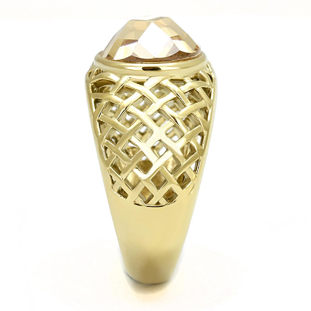 TK3122 - IP Gold(Ion Plating) Stainless Steel Ring with AAA Grade CZ  in Champagne-3