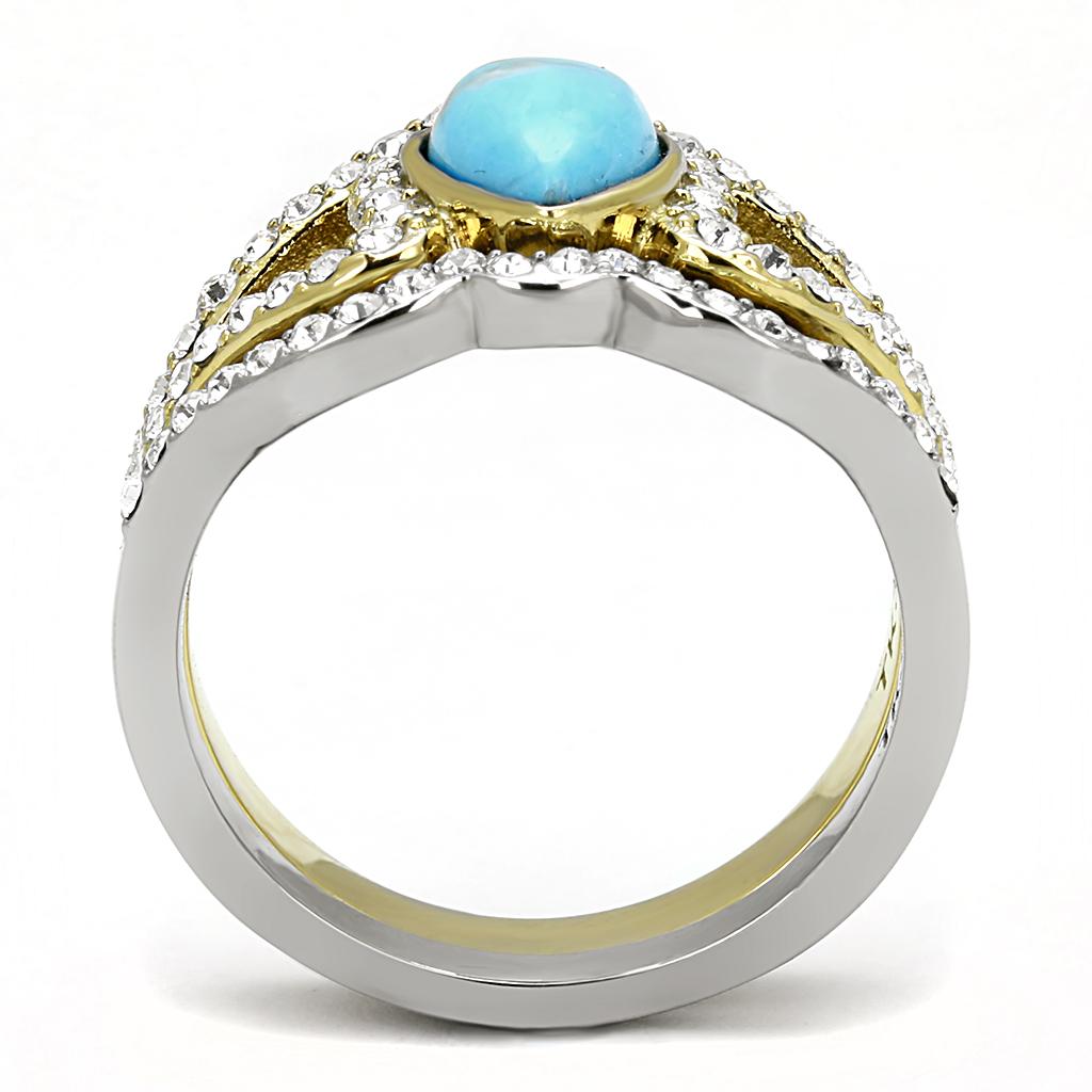 TK3124 - Two-Tone IP Gold (Ion Plating) Stainless Steel Ring with Synthetic Turquoise in Turquoise-2