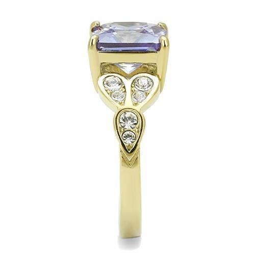 TK3125 - IP Gold(Ion Plating) Stainless Steel Ring with AAA Grade CZ  in Light Amethyst-3