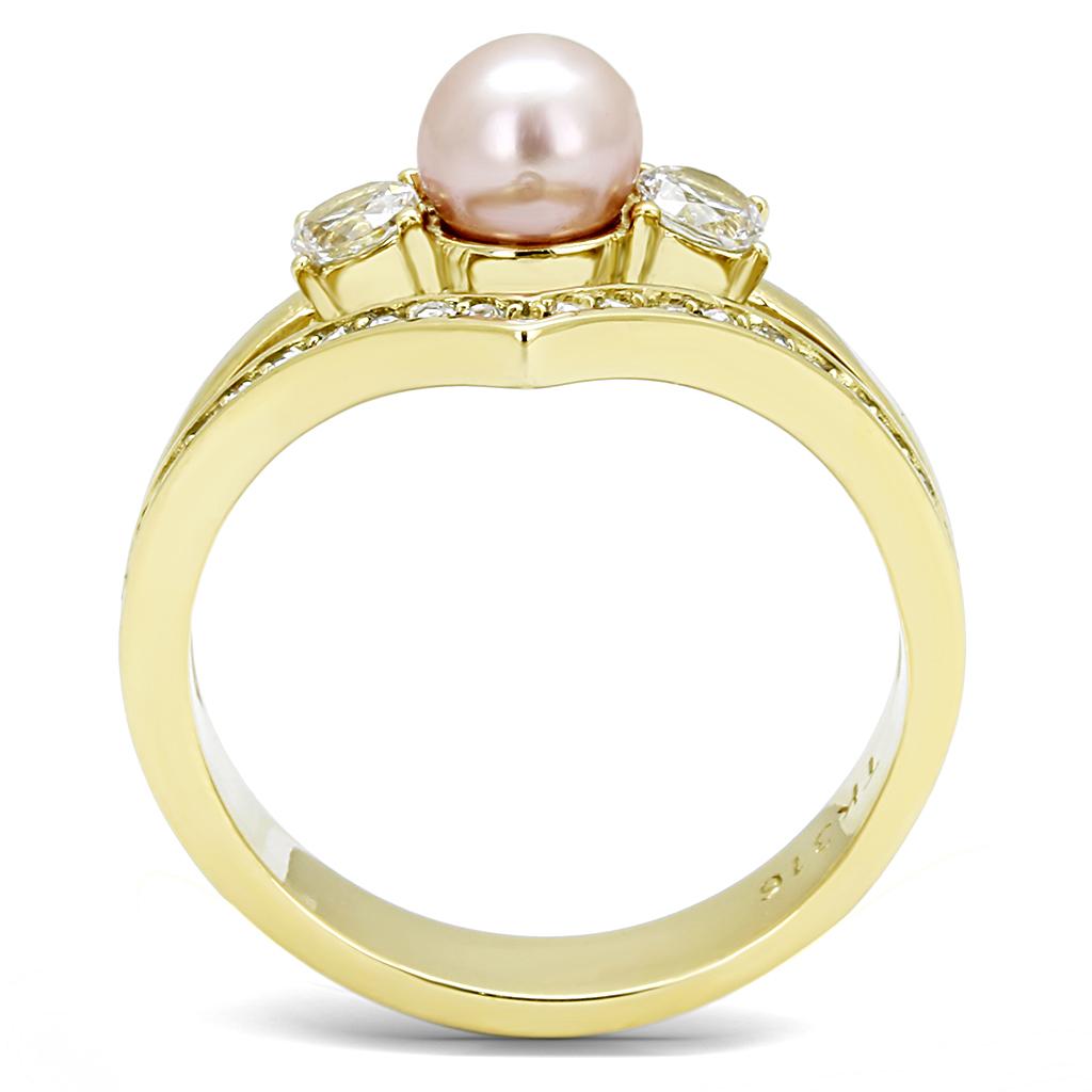 TK3126 - IP Gold(Ion Plating) Stainless Steel Ring with Synthetic Pearl in Rose-2