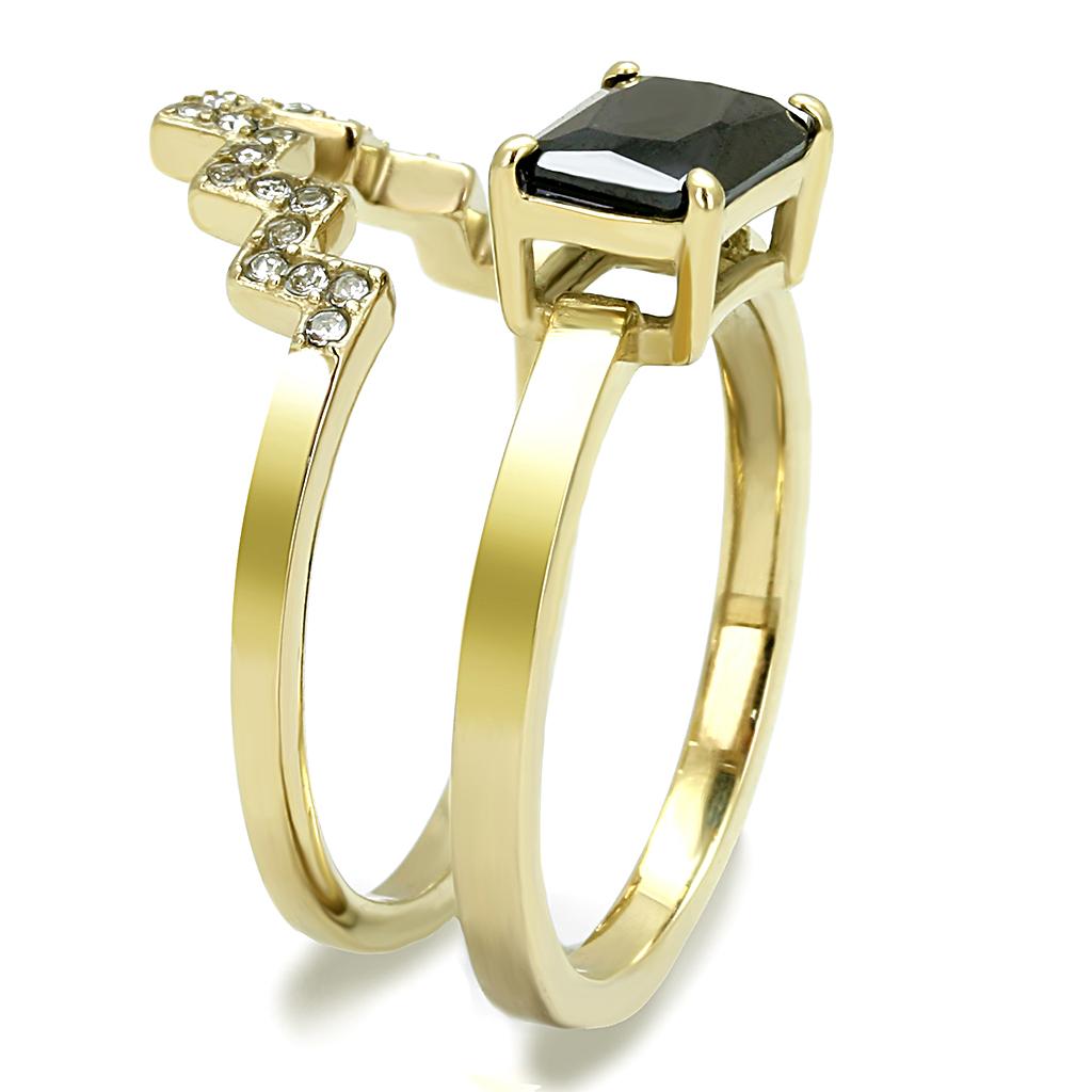 TK3127 - IP Gold(Ion Plating) Stainless Steel Ring with AAA Grade CZ  in Black Diamond-3