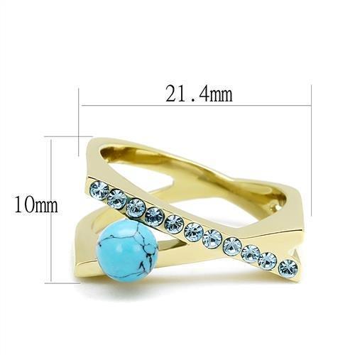 TK3130 - IP Gold(Ion Plating) Stainless Steel Ring with Synthetic Turquoise in Turquoise-1