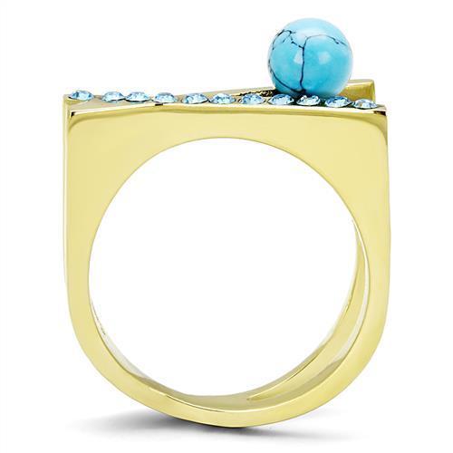 TK3130 - IP Gold(Ion Plating) Stainless Steel Ring with Synthetic Turquoise in Turquoise-2