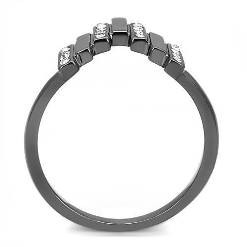 TK3135 - IP Light Black  (IP Gun) Stainless Steel Ring with Top Grade Crystal  in Clear-2