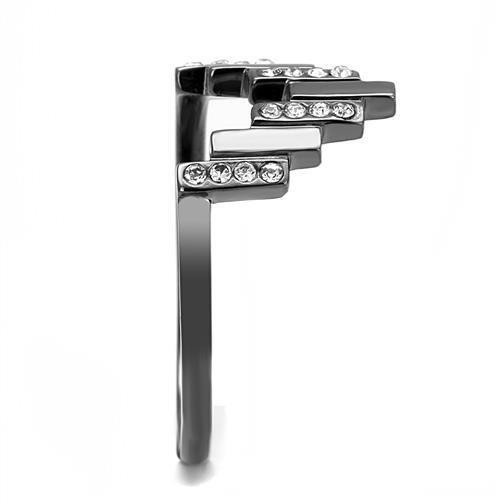 TK3135 - IP Light Black  (IP Gun) Stainless Steel Ring with Top Grade Crystal  in Clear-3
