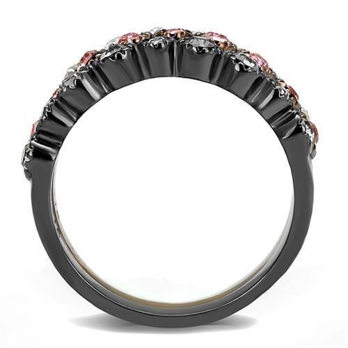 TK3136 - IP Light Black & IP Light coffee Stainless Steel Ring with Top Grade Crystal  in Multi Color-2