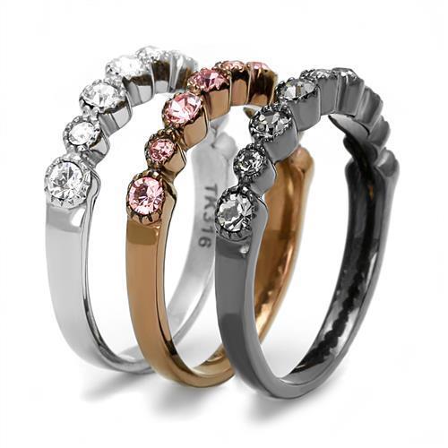 TK3136 - IP Light Black & IP Light coffee Stainless Steel Ring with Top Grade Crystal  in Multi Color-3