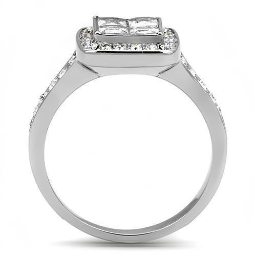 TK3137 - High polished (no plating) Stainless Steel Ring with AAA Grade CZ  in Clear-2