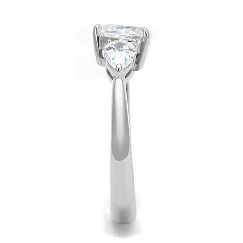 TK3138 - High polished (no plating) Stainless Steel Ring with AAA Grade CZ  in Clear-3