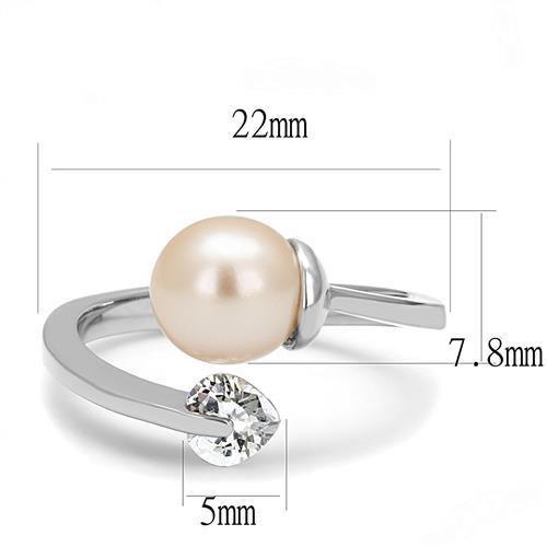 TK3139 - High polished (no plating) Stainless Steel Ring with Synthetic Pearl in Light Peach-1