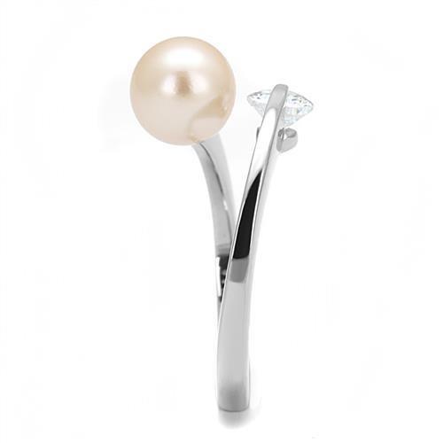 TK3139 - High polished (no plating) Stainless Steel Ring with Synthetic Pearl in Light Peach-3