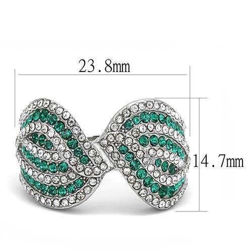 TK3142 - High polished (no plating) Stainless Steel Ring with Top Grade Crystal  in Emerald-1