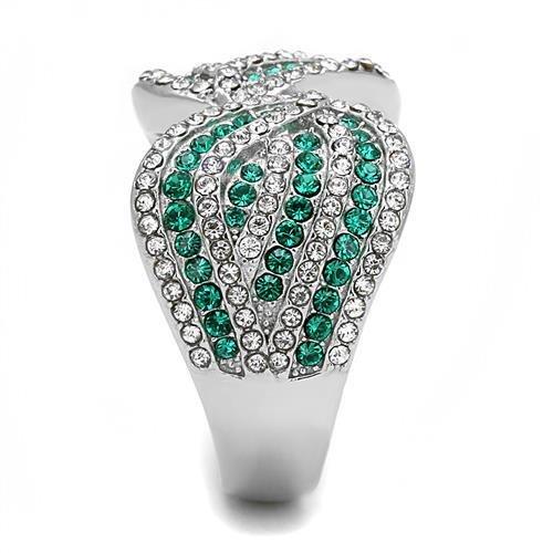 TK3142 - High polished (no plating) Stainless Steel Ring with Top Grade Crystal  in Emerald-3