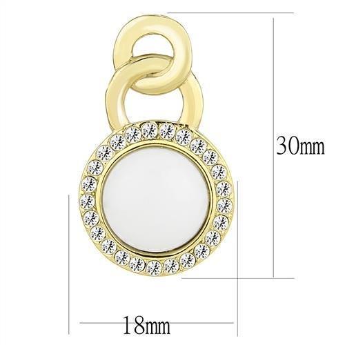 TK3152 - IP Gold(Ion Plating) Stainless Steel Earrings with Synthetic Jade in White-1