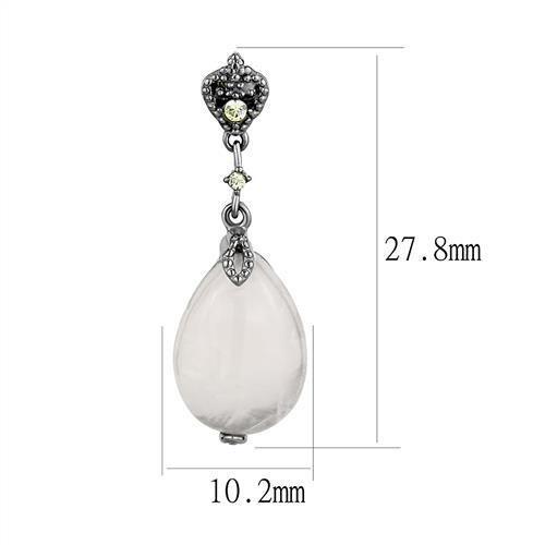 TK3163 - IP Light Black  (IP Gun) Stainless Steel Earrings with Precious Stone PINK CRYSTAL in Light Rose-1