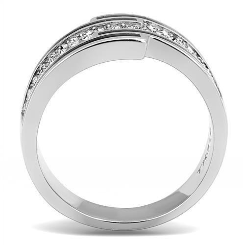 TK3174 - High polished (no plating) Stainless Steel Ring with Top Grade Crystal  in Clear-2