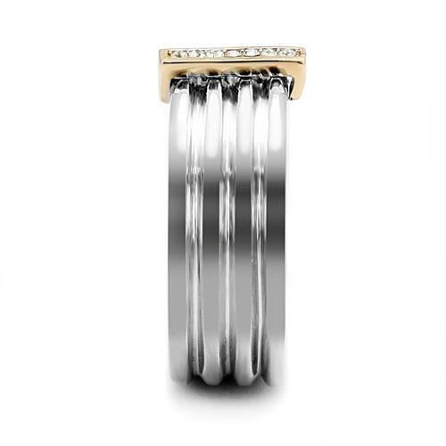 TK3176 - Two-Tone IP Rose Gold Stainless Steel Ring with Top Grade Crystal  in Clear-3