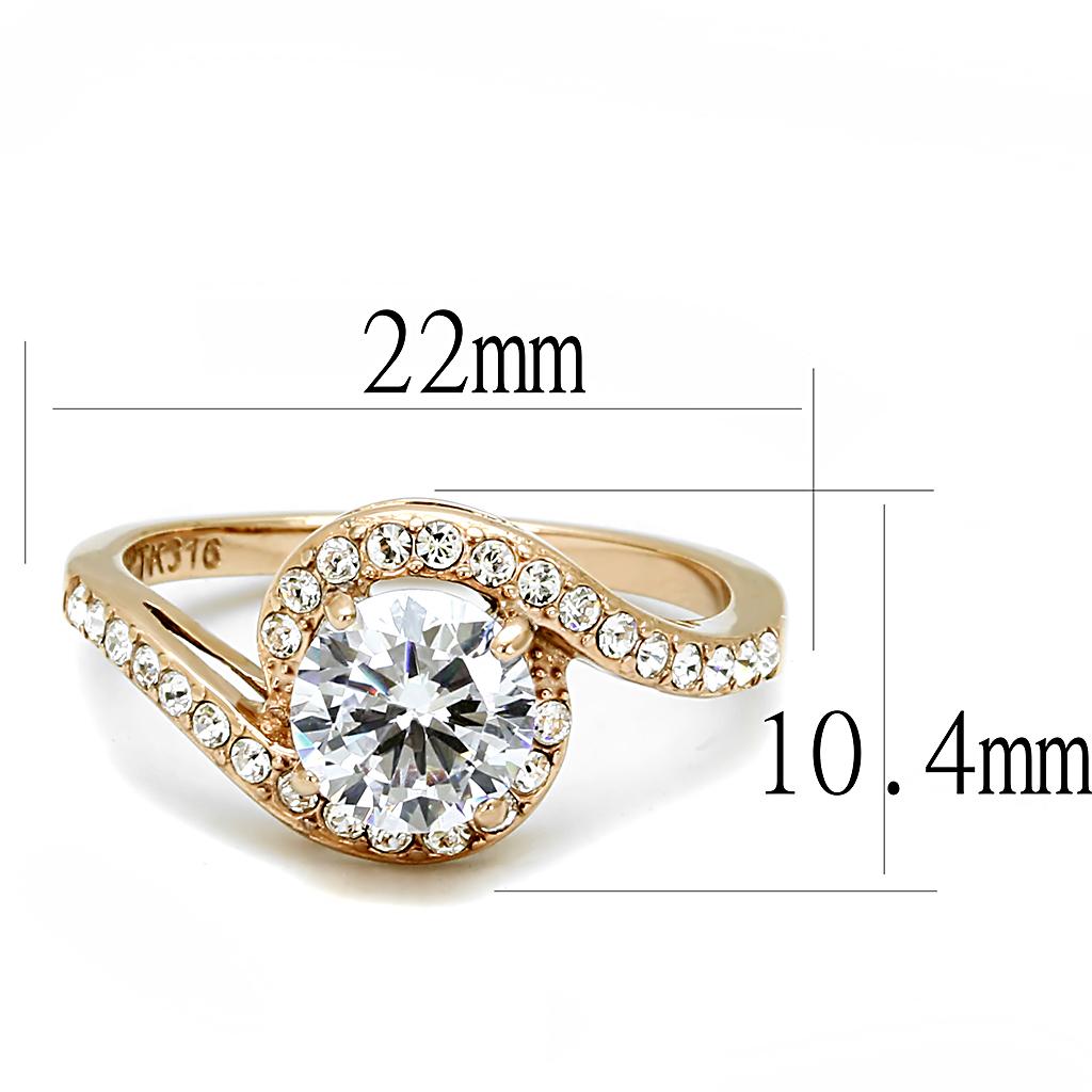 TK3178 - IP Rose Gold(Ion Plating) Stainless Steel Ring with AAA Grade CZ  in Clear-1