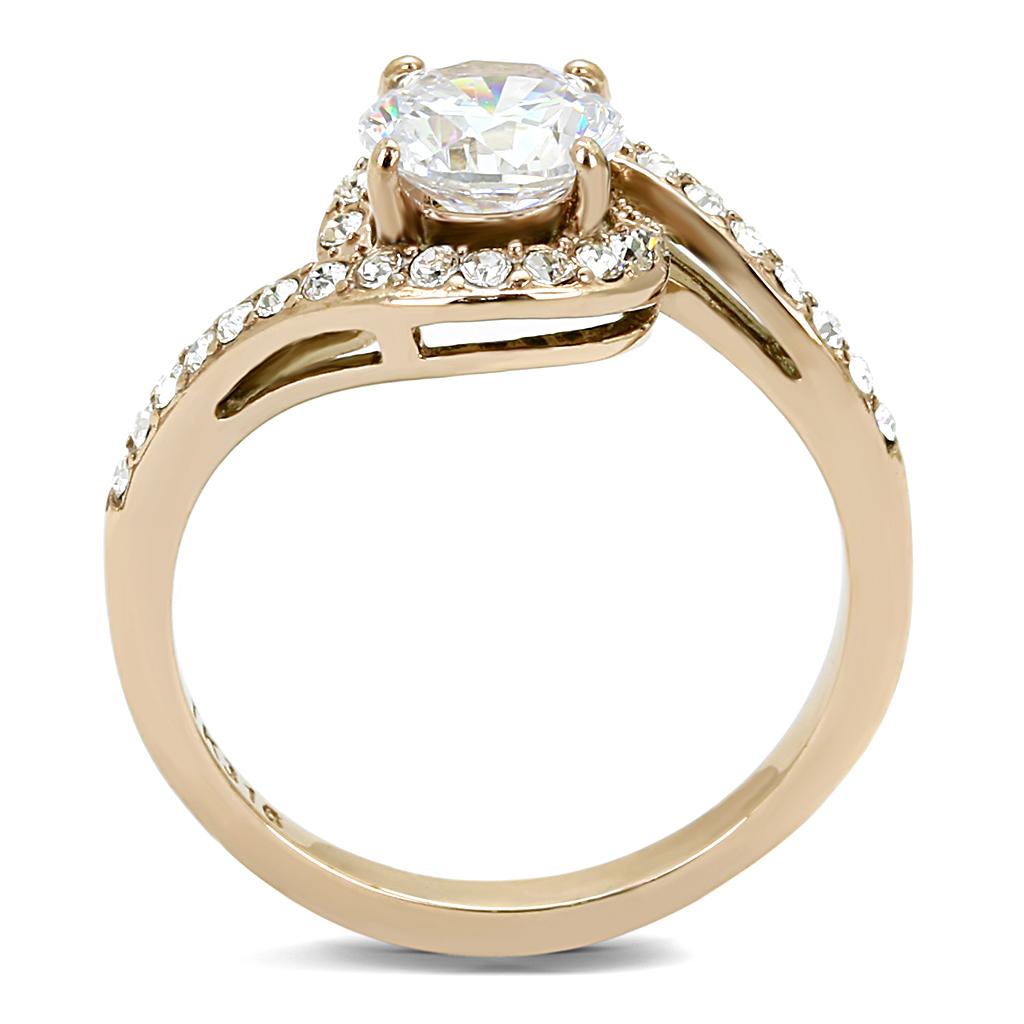 TK3178 - IP Rose Gold(Ion Plating) Stainless Steel Ring with AAA Grade CZ  in Clear-2