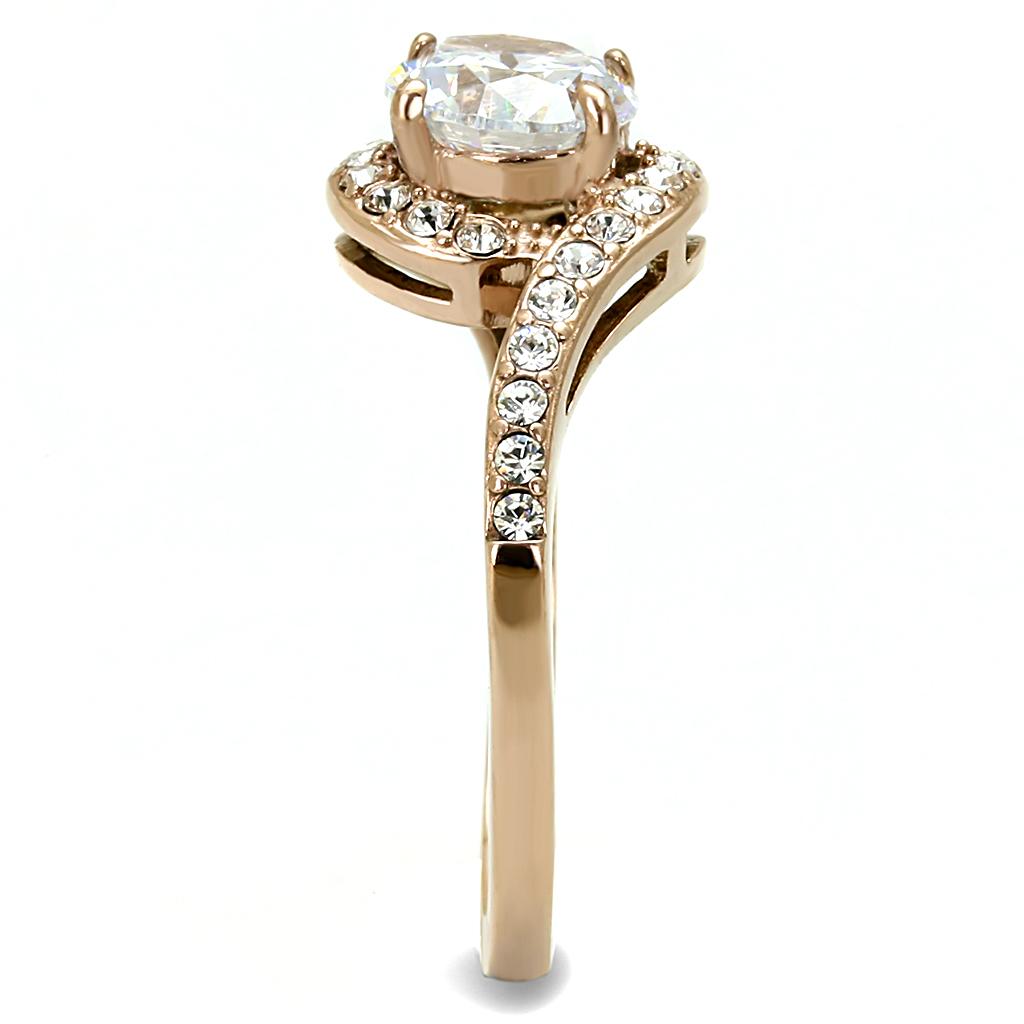 TK3178 - IP Rose Gold(Ion Plating) Stainless Steel Ring with AAA Grade CZ  in Clear-3